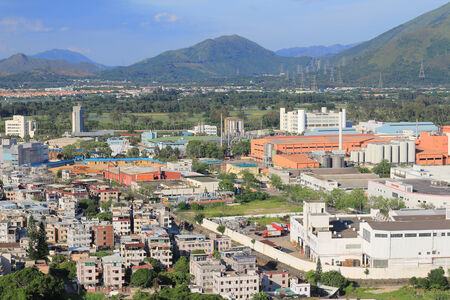 Wang Chau view of Yuen Long district in Hong Kongのeditorial素材