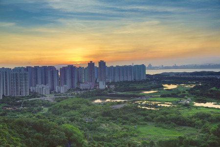 Tin Shui Wai district at night, Hong Kong  It is one of the newest district in Hong Kong のeditorial素材