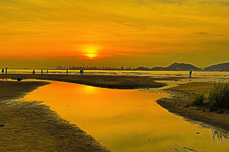 Magic Hour at Ha Pak Nai , Yuen Long, Hong Kongの写真素材