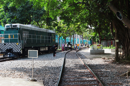 Retired historical green train at Tai Poのeditorial素材