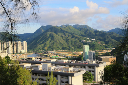 Arial view of the Chinese University of Hong Kong CUHK is a public research university in Shatin, Hong Kongのeditorial素材