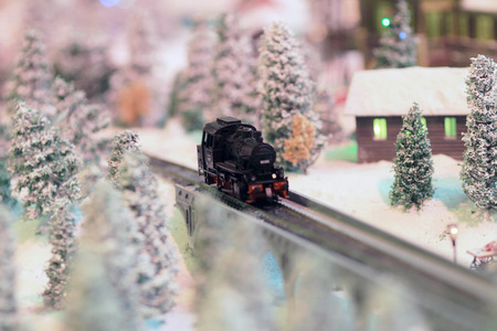 miniature model train set rural landscapeの写真素材