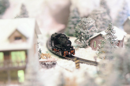 miniature model train set rural landscapeの写真素材