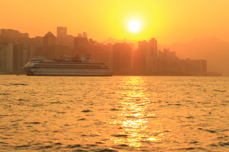 Hong Kong downtown at sunsetの写真素材
