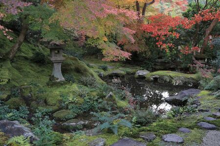 zen garden at fall season at japan