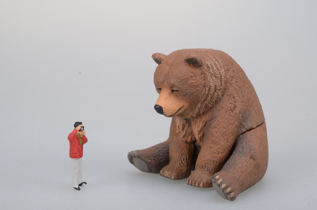 the  Statuette of a funny smiling brown bearの写真素材