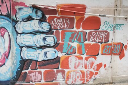 a facade in old town with graffiti at centralのeditorial素材