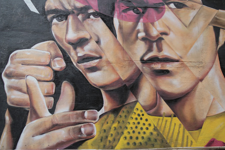 a facade in old town with graffiti at centralのeditorial素材