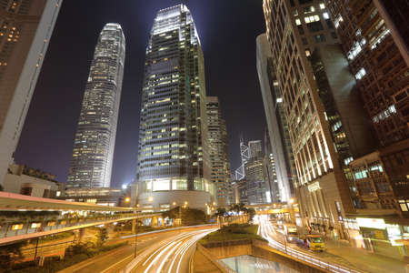 traffic in modern city at night, Hong Kong.の写真素材