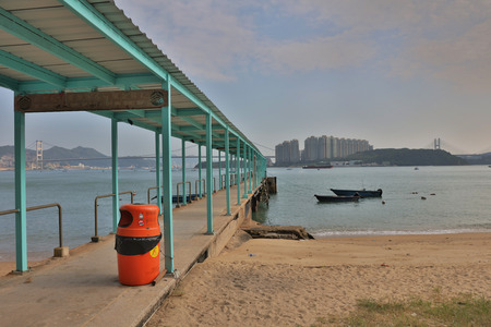 Cable bridge in Hong Kong from Angler's Beach viewのeditorial素材