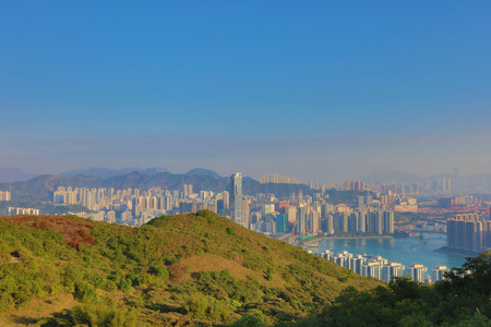 View of Downtown Kowloon Hongkong from Tsuen Wanのeditorial素材