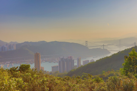View of Downtown Kowloon Hongkong from Tsuen Wanの写真素材