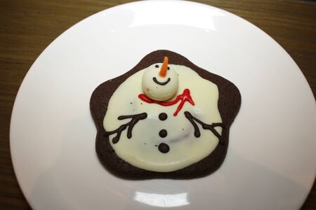 the gingerbread snowman biscuits with white plateの写真素材