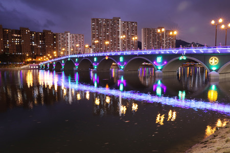 Shing Mun River with Christmas decoration at Shatinの写真素材