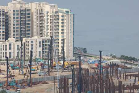 the building wthi crane Construction site in asiaのeditorial素材