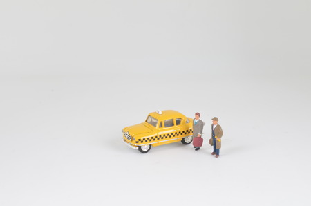 new york yellow cab taxi toy car with figureの写真素材