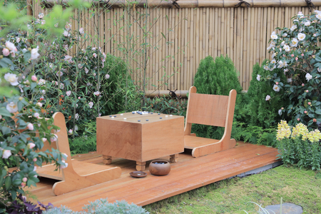 traditional japanese game GO at gardenの写真素材
