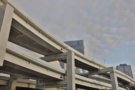 Close up overlapped highway in Yokohama under sky