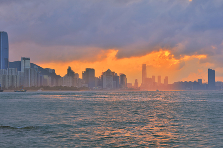 hk Sunset, Yau Tong Lei Yue Mun water bayのeditorial素材
