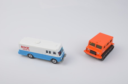the toys car of  broadcast at white bacjgroundのeditorial素材