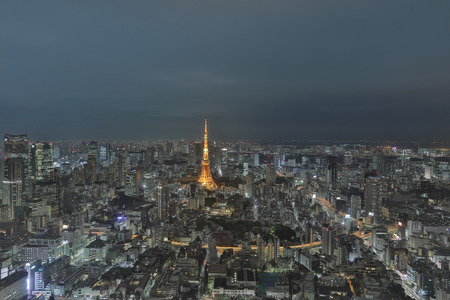 from Metropolitan Roppongi Japan, with blue light backgroundのeditorial素材
