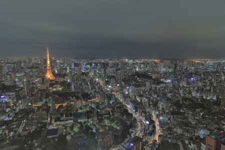 from Metropolitan Roppongi Japan, with blue light backgroundのeditorial素材