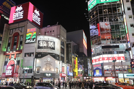 Billboards and crossroad in Shinjuku's Kabuki-cho districのeditorial素材