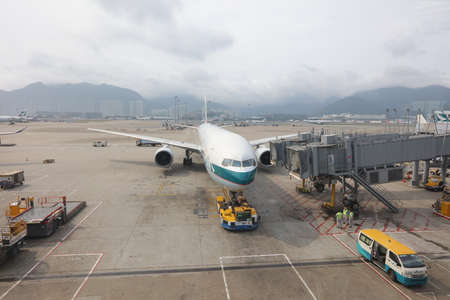Preparing of airplane for flight in Hong Kong