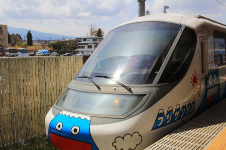 cartoon run from Otsuki station to Kawaguchiko stationのeditorial素材