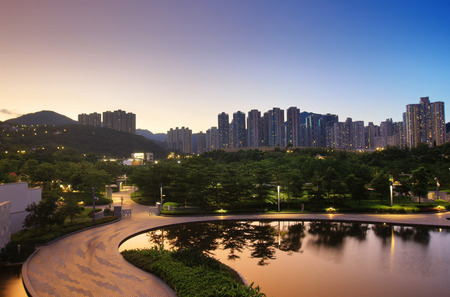 the Hong Kong Velodrome park at sunsetの写真素材