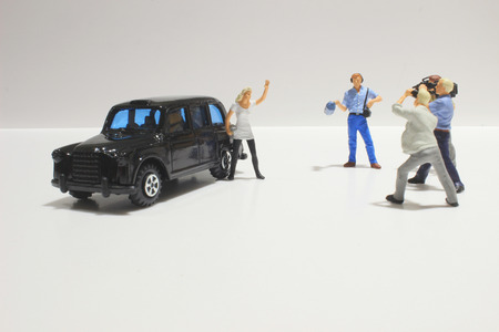 Toy, miniature figures of human in costumes, view from aboveの写真素材