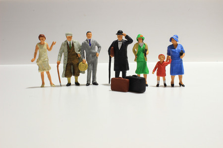 Toy, miniature figures of human in costumes, view from above