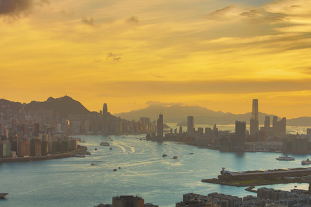 Twilight of Victoria Harbor of Hong Kong 2016のeditorial素材