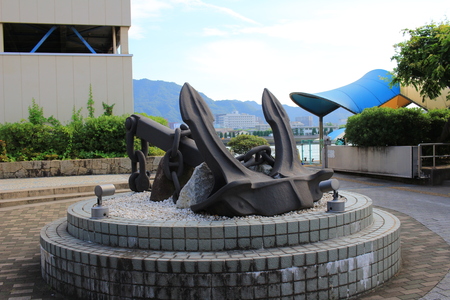 the Anchor sculpture near port in Miharaの写真素材