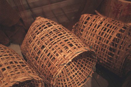 the woven wood bamboo wall texture backgroundの写真素材