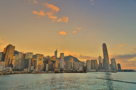 the modern Hong Kong skyline near the Convention Centerの写真素材