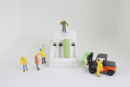 miniature with forklift machine with white backgroundの写真素材