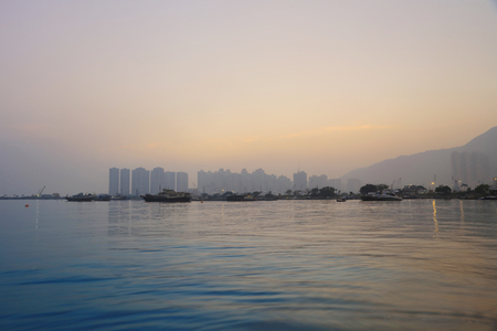 Tuen Mun of Castle Peak Bay at sunsetのeditorial素材