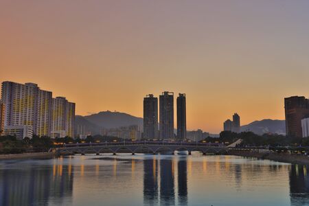 Sunset view at Shing Mun River, Shatin, Hong Kongのeditorial素材
