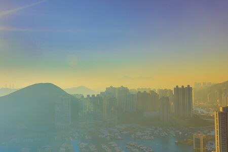 the Hong Kong City Aberdeen area sunsetの写真素材