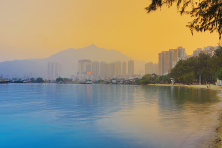 Tuen Mun of Castle Peak Bay at sunsetの写真素材