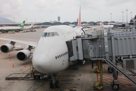 Aircraft on the apron hong kongのeditorial素材