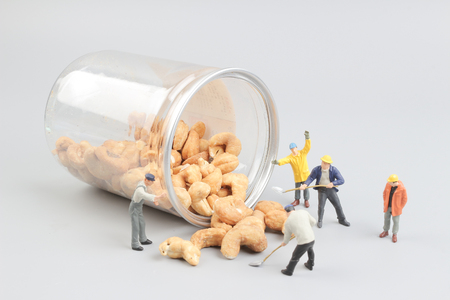 the Tiny toy mining nuts with bottleの写真素材
