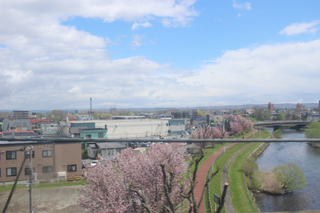 the view of train window from Sapporo to Hakodateの写真素材