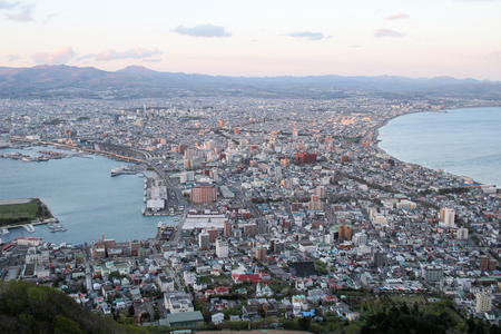 the superb cityscape view from mt. Hakodate, Hokkaido, Japanのeditorial素材