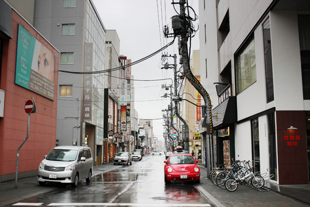 the Asahikawa,  Japan town  rain day at 2017のeditorial素材
