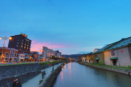 the Warehouses along the famed canal in Otaruのeditorial素材