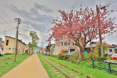 train line where old transport of railway in Otaru ,Japanのeditorial素材