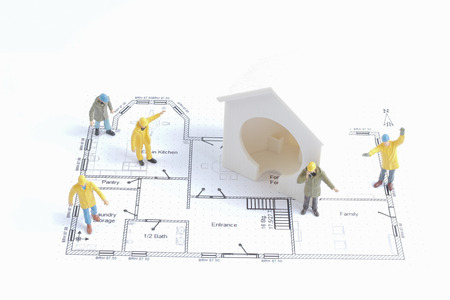 the tiny figure of worker construction the siteの写真素材