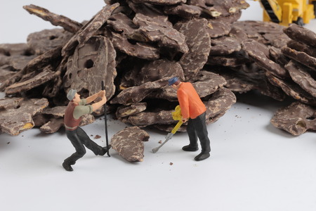 the chocolate  cookies with toys worker figuresの写真素材